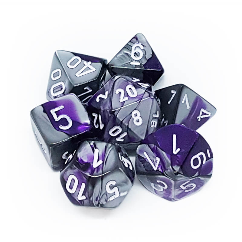 Chessex 26432 Gemini Purple-Steel/White Dice Set - Imaginary Adventures